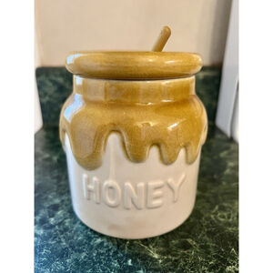 Vintage Teleflora Ceramic Honey PotCanister Jar Dipper 1982